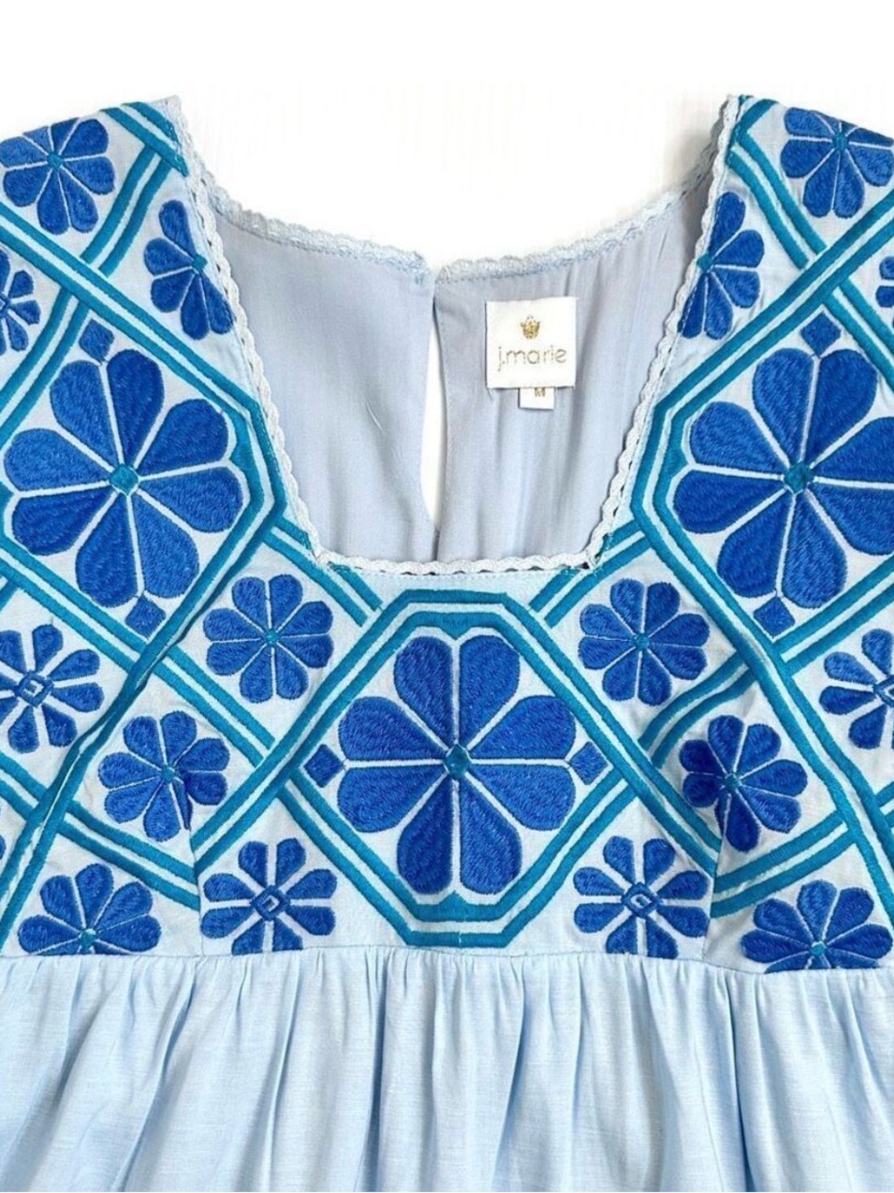 J.Marie Embroidered Flutter Sleeve Top - Light Blue NWT Medium - Picture 8 of 14